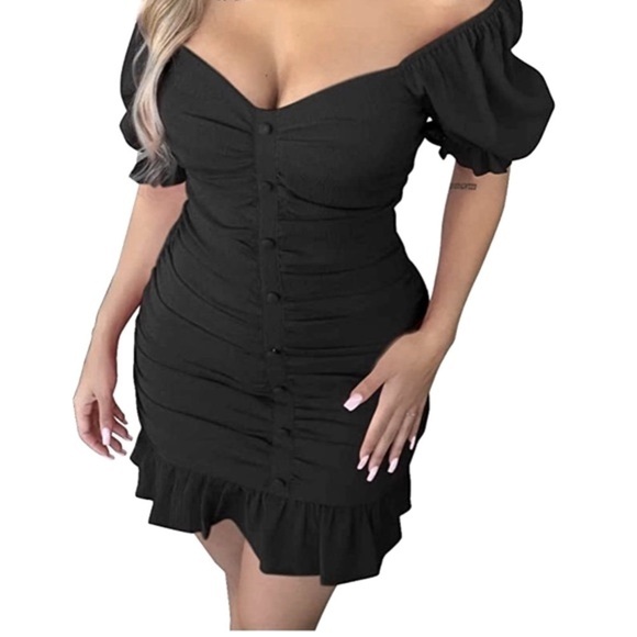 Cloud Ten Womens Sexy Short Sleeve Ruched Button Down Front Ruffle Mini Dress M - Picture 1 of 12
